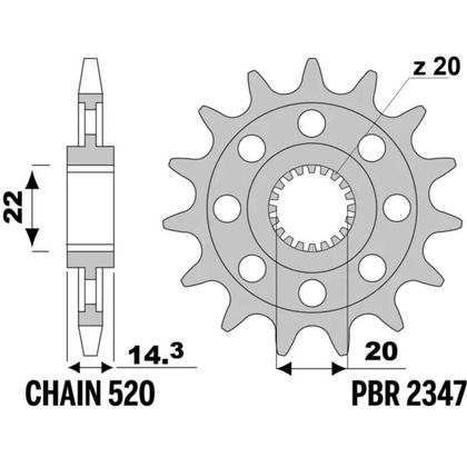 PBR Standard steel PBR sprocket 2347 - 520 Gearbox output pinion Ref : PBR01626A / 1149601001 