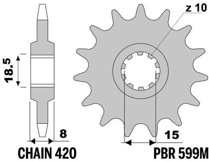 PBR standard steel 599M - 420 13 teeth Gearbox output pinion Ref : PBR01628A / 1149733001 APRILIA 50 RS 50 - 1993 - 1994