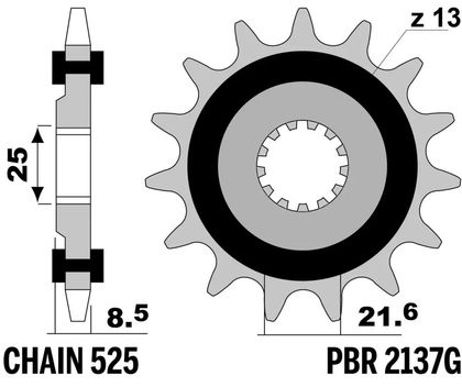 PBR noise-reducing steel 2137 - 525 16 teeth Gearbox output pinion Ref : PBR01630A / 1149778002 