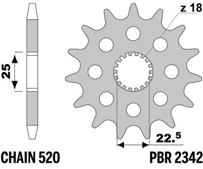 PBR standard steel 2342 - 520 17 teeth Gearbox output pinion