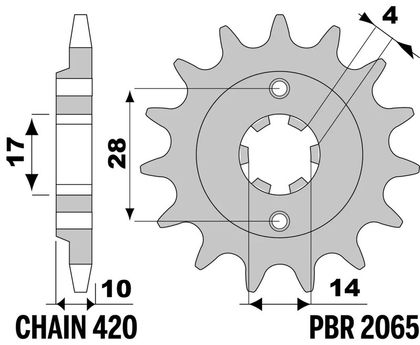 PBR standard steel 2065 - 420 14 teeth Gearbox output pinion