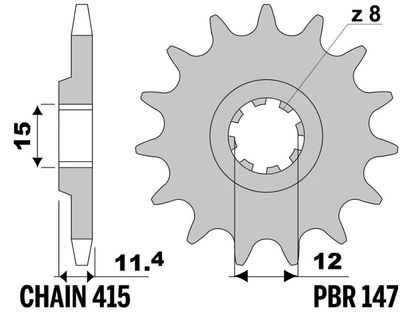 PBR standard stål - 415 13 tænder Fortandhjul