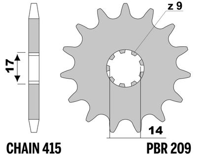 PBR standard stål - 415 13 tænder Fortandhjul