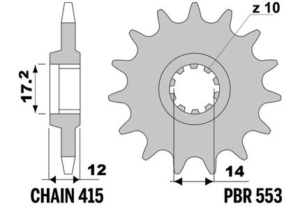 PBR standard stål - 415 12 tænder Fortandhjul