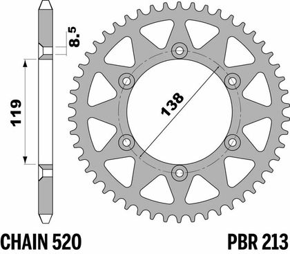 Couronne PBR acier standard - 520 45 dents