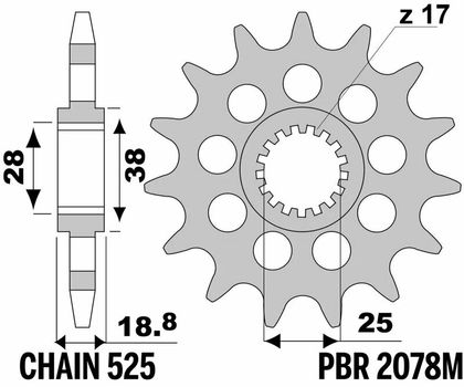 Framdrev PBR standard stål - 525 18 tänder