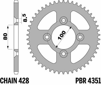 PBR Standard Stål - 428 50 tænder Bagtandhjul
