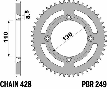 PBR alu standard - 428 49 tænder Bagtandhjul
