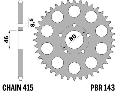 PBR standard stål - 415 44 tænder Bagtandhjul