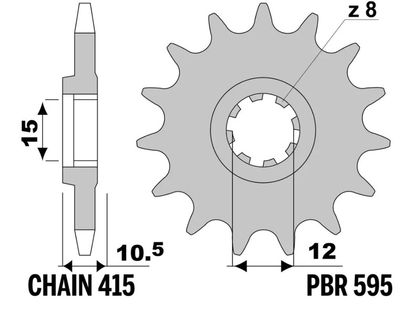 PBR standard stål - 415 12 tænder Fortandhjul
