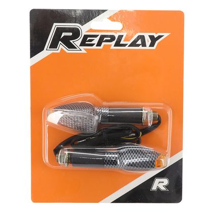 Replay UNIVERSAL MINI PYRAMID 8 LEDS TRANSPARENT ABS BASE - CARBON INDICATOR L 68mm - H 27mm 30mm CE CERTIFIED PAIR Universal Direction indicator
