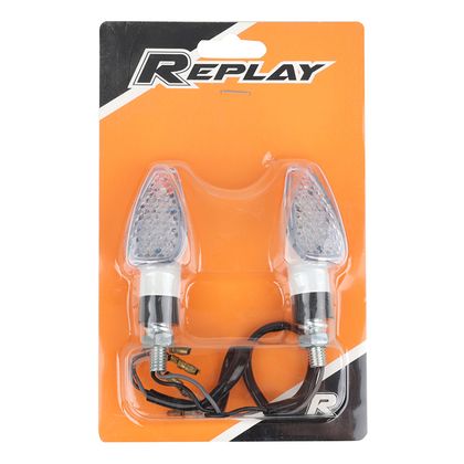 Replay UNIVERSAL MINI PYRAMID 8 LEDS TRANSPARENT - WHITE INDICATOR L 68mm - H 27mm 30mm CE APPROVED PAIR Universal Direction indicator