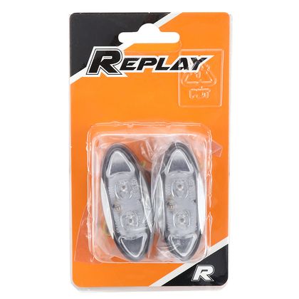 Replay UNIVERSAL MINI OVAL 2 LEDS TRANSPARENT - CARBON L 60mm - H 25mm 15mm CE APPROVED PAIR Universal Direction indicator