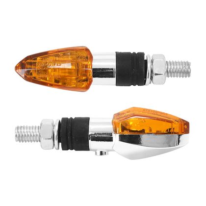 Clignotant Replay UNIVERSEL MICRO FLECHE A AMPOULE BAU9S ORANGE - CHROME L 54mm - H 20mm 21mm HOMOLOGUE CE PAIRE Universel Ref : REPL00261A / 11347 