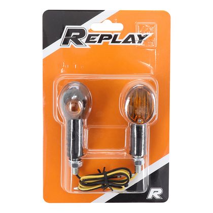 Replay UNIVERSAL MICRO OVAL WITH BA9S ORANGE BULB - CARBON SHORT BASE L 70mm - H 30mm 36mm CE APPROVED PAIR Universal Direction indicator