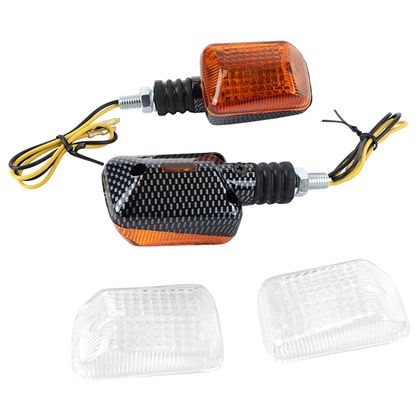 Clignotant Replay UNIVERSEL RECTANGLE A AMPOULE BA9S ORANGE - CARBONE CABOCHONS TRANSPARENT L 81mm - H 39mm 37mm PAIRE Universel