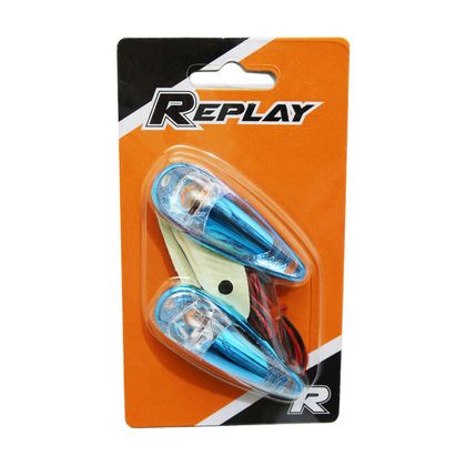 Replay DECO WASSERTROPFEN-SCHUTZBLECH TRANSPARENT - BLAU ORANGE GLÜHBIRNE L 62mm - H 18mm 22mm PAAR Blinker Universell