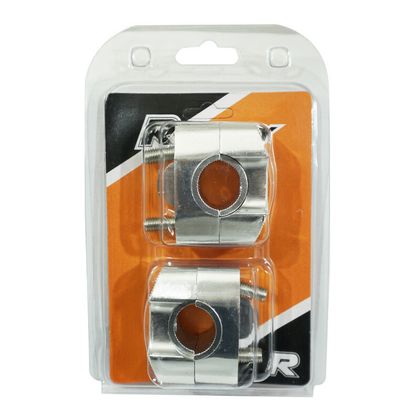 Pontet de guidon Replay UNIVERSEL OVERSIZE ALU DIAM 28,6mm - 22,2mm ENTRAXE 38mm ARGENT VIS INOX M7 H40 x L55 l35 mm PAIRE Universel
