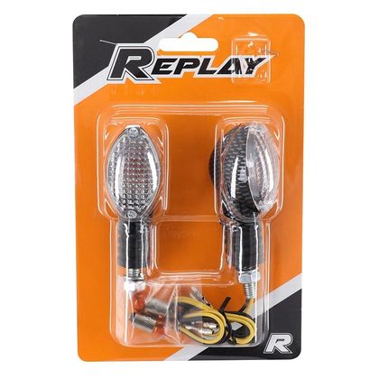 Clignotant Replay UNIVERSEL MINI OVALE A AMPOULE BA9S TRANSPARENT - CARBONE L 71mm - H 28mm 38mm PAIRE Universel
