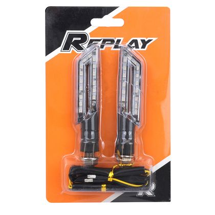 Clignotant Replay UNIVERSEL U 15 LEDS TRANSPARENT - BASE COURTE 20 ORANGE L 110mm 21,5mm PAIRE Universel