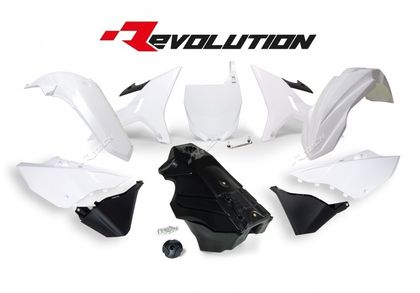 Racetech Revolution + Gas Tank Black/White Plastics kit
