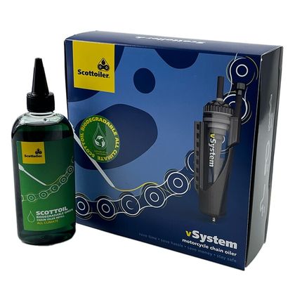 Scottoiler vSystem Kettenöler Universal Edition + Biologisch abbaubares grünes Schmiermittel Kettenfett Universell Ref : SCT00023A / 1123108 