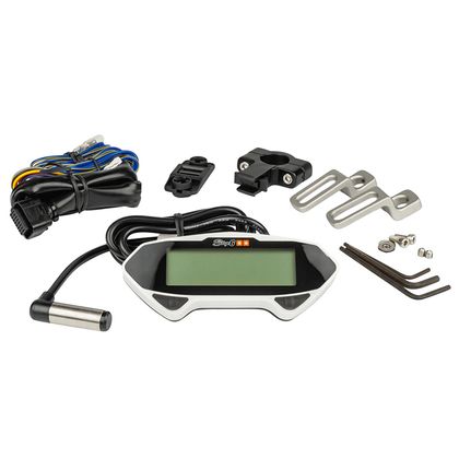 Compteur Stage 6 DIGITAL MULTIFONCTIONS RACING BLANC BRANCHEMENT SUR BATTERIE VITESSE,DISTANCE TOUR,ESSENCE CLIGNOTANTS Universel