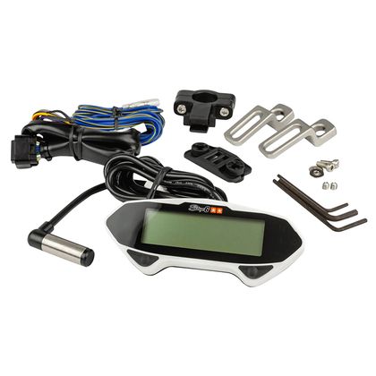 Compteur Stage 6 DIGITAL MULTIFONCTIONS RACING BLANC BRANCHEMENT SUR BATTERIE VITESSE,DISTANCE TOUR,ESSENCE CLIGNOTANTS Universel