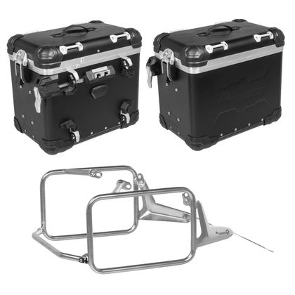 Valise Touratech Kit complet ZEGA Evo 45/45 - Support gris inclus - Anodisé noir Ref : TRT00154A / 01-035-6822-0 BMW 1300 R 1300 GS - 2023 - 2026