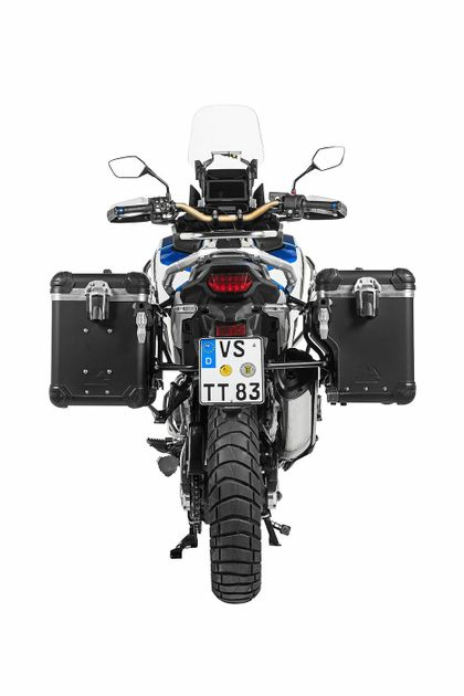Valise Touratech ZEGA Evo X Avec déport 45/45 - Support gris inclus - Anodisé gris