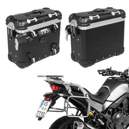 Valise Touratech Kit complet ZEGA Evo 31/31 - Support gris inclus - Anodisé noir Ref : TRT01054A / 01-401-6802-0 