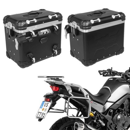 Valise Touratech Kit complet ZEGA Evo 45/45 - Support gris inclus - Anodisé noir Ref : TRT01055A / 01-401-6822-0 