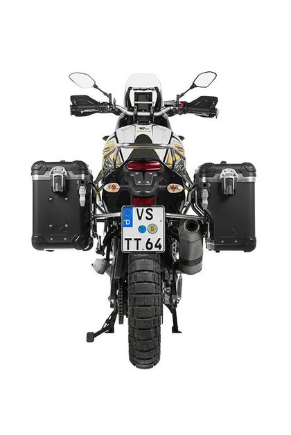 Valise Touratech ZEGA Evo X Avec déport 38/38 - Support gris inclus - Anodisé noir Ref : TRT01238A / 01-632-6817-0 