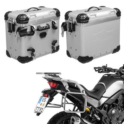 Valise Touratech Kit complet ZEGA Evo 38/38 - Support gris inclus - Anodisé gris Ref : TRT01703A / 01-401-6811-0 