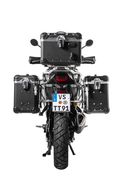 Valise Touratech Kit complet ZEGA Evo 38/38 - Support gris inclus - Anodisé noir Ref : TRT01704A / 01-401-6812-0 