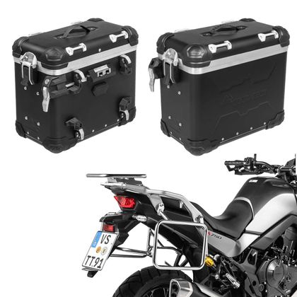 Valise Touratech Kit complet ZEGA Evo 38/38 - Support gris inclus - Anodisé noir
