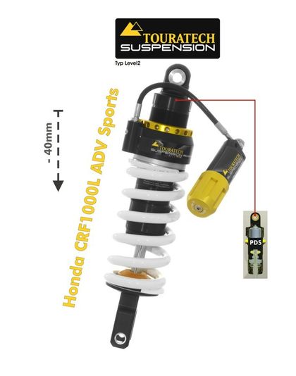 Touratech Level 2 (-40 mm) - White Shock absorber Ref : TRT01725A / 01-402-5863-0 