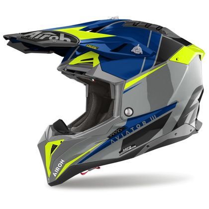 Casco de motocross Airoh AVIATOR 3 - PUSH 2023 - Azul / Blanco Ref : AR1225 