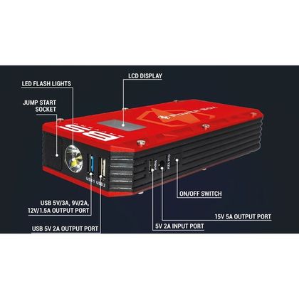 Booster di avviamento BS Battery Power Box PB-02 con caricatore USB universale - Rosso / Nero