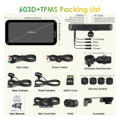 Ecran connecté Carpuride W603D+TPMS - Carplay®/Android Auto™ - 6 pouces Universel