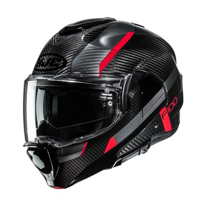 Casque modulable HJC F100 CARBON - ASKAN - Noir / Rouge