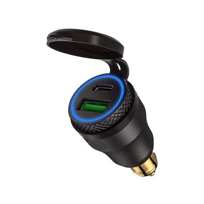 Bike It DIN HELLA aluminium aansluiting, 12 V netadapter met DUBBELE USB QC3.0 EN TYPE C poort Adapter voor sigarettenaansteker Universeel