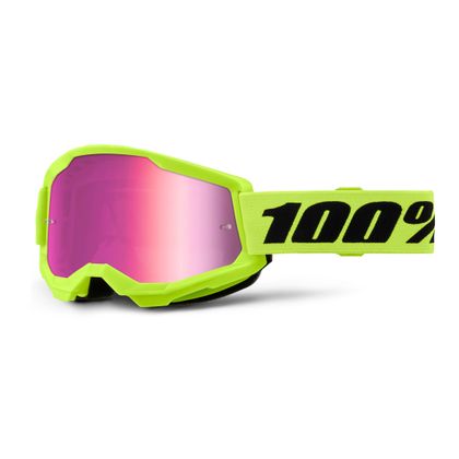 Gafas de motocross 100% STRATA 2 Jaune Fluo -  Mirror Rose 2024 - Amarillo