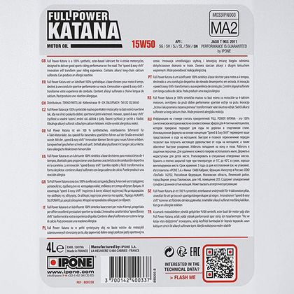 Aceite de motor Ipone FULL POWER KATANA - 15W50 100% synthése - 4 LITRES universal