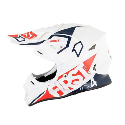 Casco de motocross First Racing G4 FIBRES - WHITE RED BLUE 2021 Ref : FR0746 