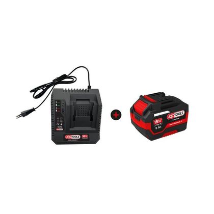 Chargeur de batterie KS Tools Lot d'un chargeur rapide et d'une batterie 18V 8Ah Universel