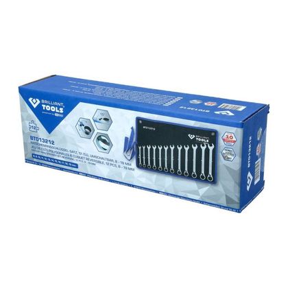 Brilliant Tools omkeerbare ratel, 12 stuks, 8 - 19mm Combinatiesleutel Universeel