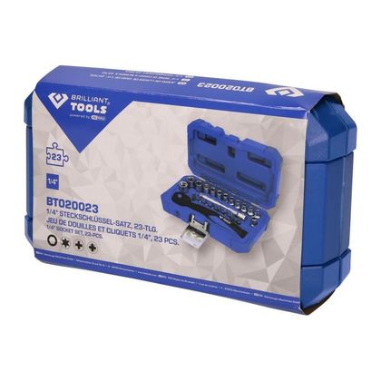 Brilliant Tools 1/4'' Socket and Ratchet Set, 23 pcs Universal Socket