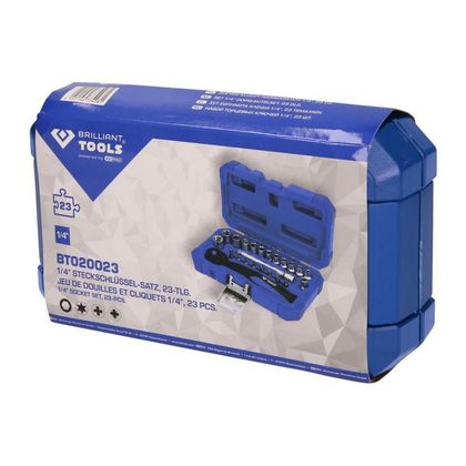 Brilliant Tools 1/4'' Socket and Ratchet Set, 23 pcs Universal Socket