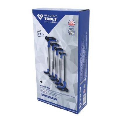 Brilliant Tools 6-kantiger Kugelkopf-Schraubenschlüssel mit T-Griff, 9 Stück Ringmaulschlüssel Universell